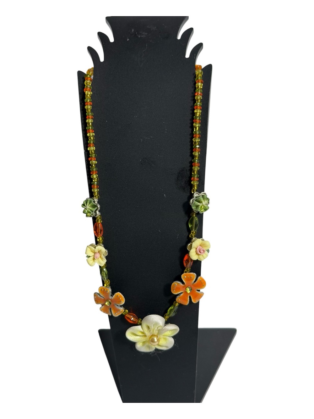Feminine Floral Mixed Media Necklace Flower Garden Fairy Sweet Coquette